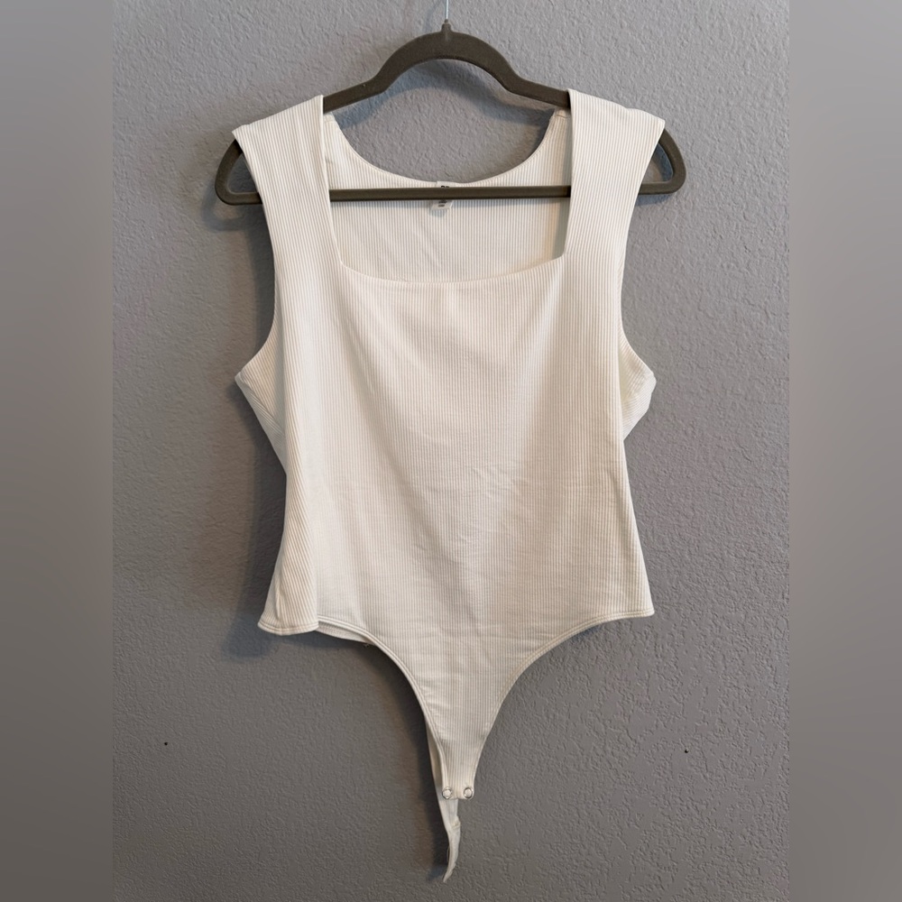 BP White Ribbed Sleeveless Bodysuit Size XL